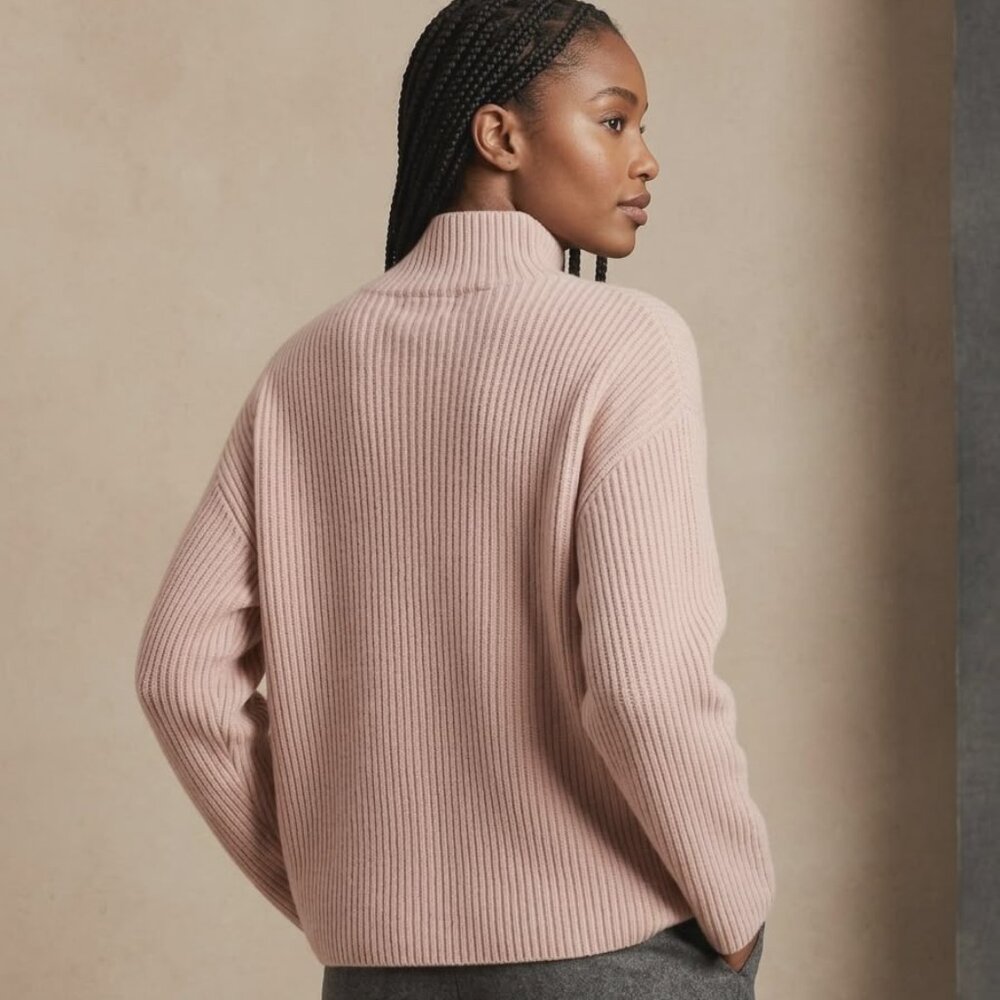 H&M Rib-Knit Mock Turtleneck Sweater – Light Pink – Size M